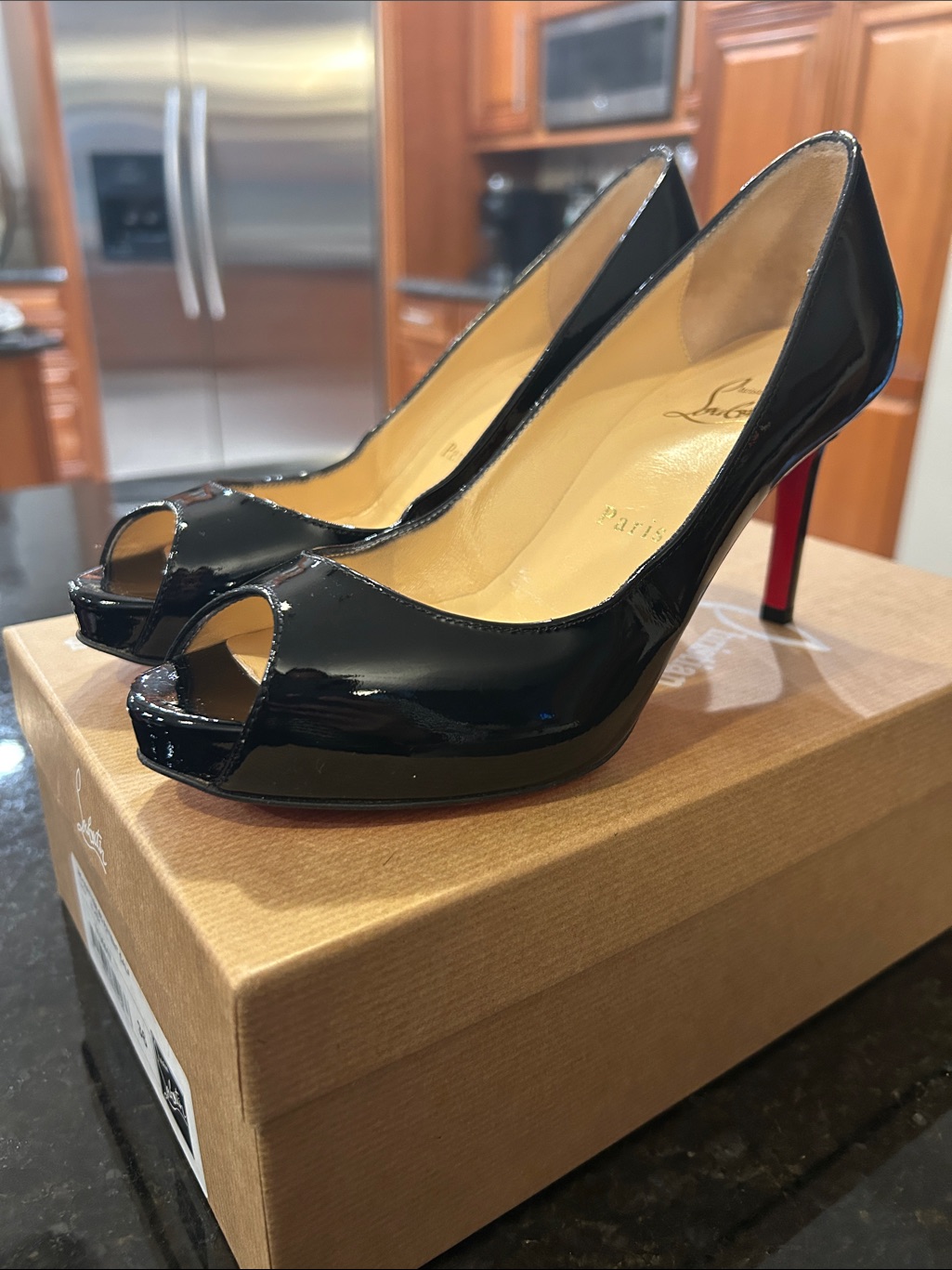 Christian Louboutin Patent Peep Toe Pumps